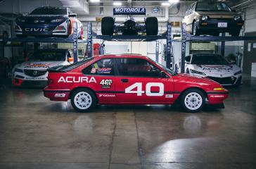The Acura Integra 40 Racer is a first-generation Integra tribute build honoring the brand’s first race car–the Comptech Integra No. 48–which won consecutive IMSA International Sedan Series Manufacturers’ and Drivers’ Championships from 1987 to 1990.